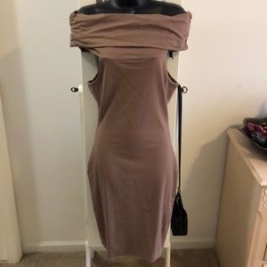 Tan off the shoulder midi
